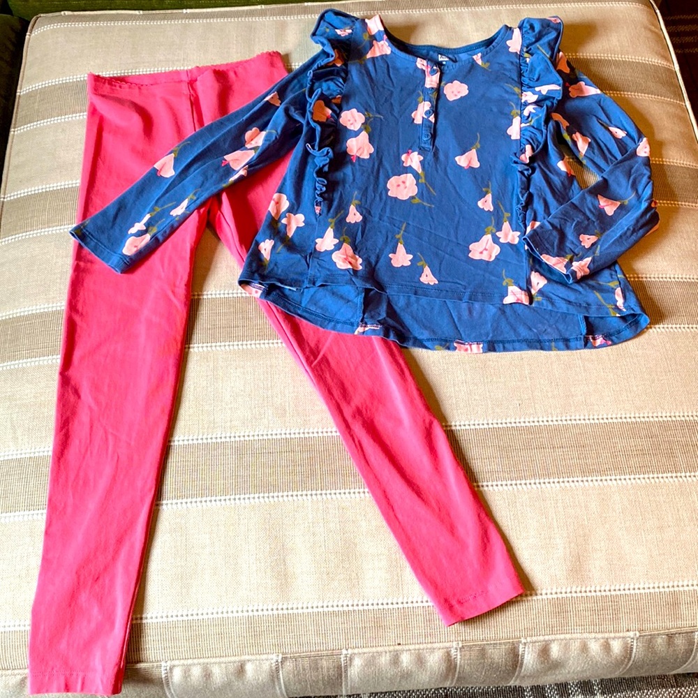 Tea collection Long Sleeve ruffle top and leggings (matching set) girls size 10